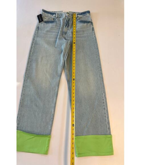 NWT Wandler High Rise Straight Leg Folded Denim Jeans Womens Size 32 Blue Green - Picture 4 of 16